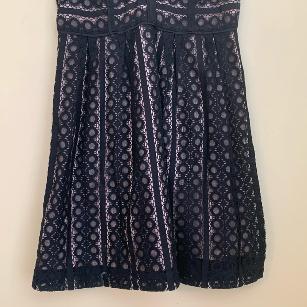 Loft | Black Tan Lace Embroideree V-Neck Sleeveless Fit & Flare Pleated Dress 2P - Picture 4 of 17